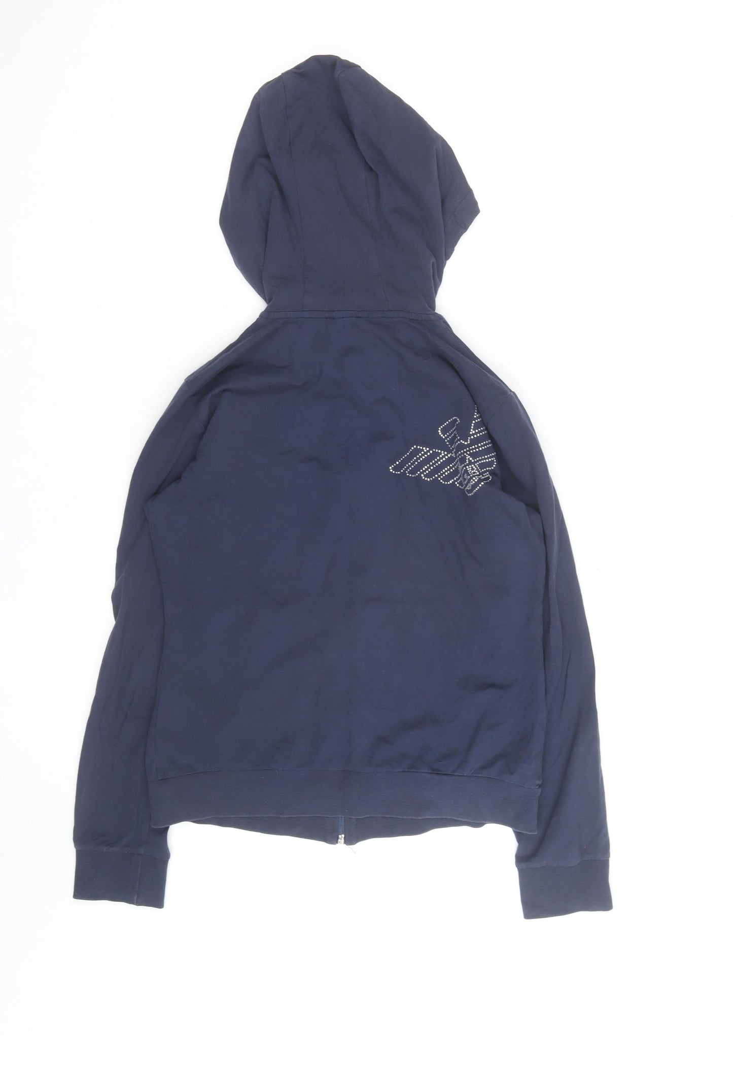 Emporio Armani EA7 Men's Blue Full Zip Hoodie Size M Rhinestone Logo
