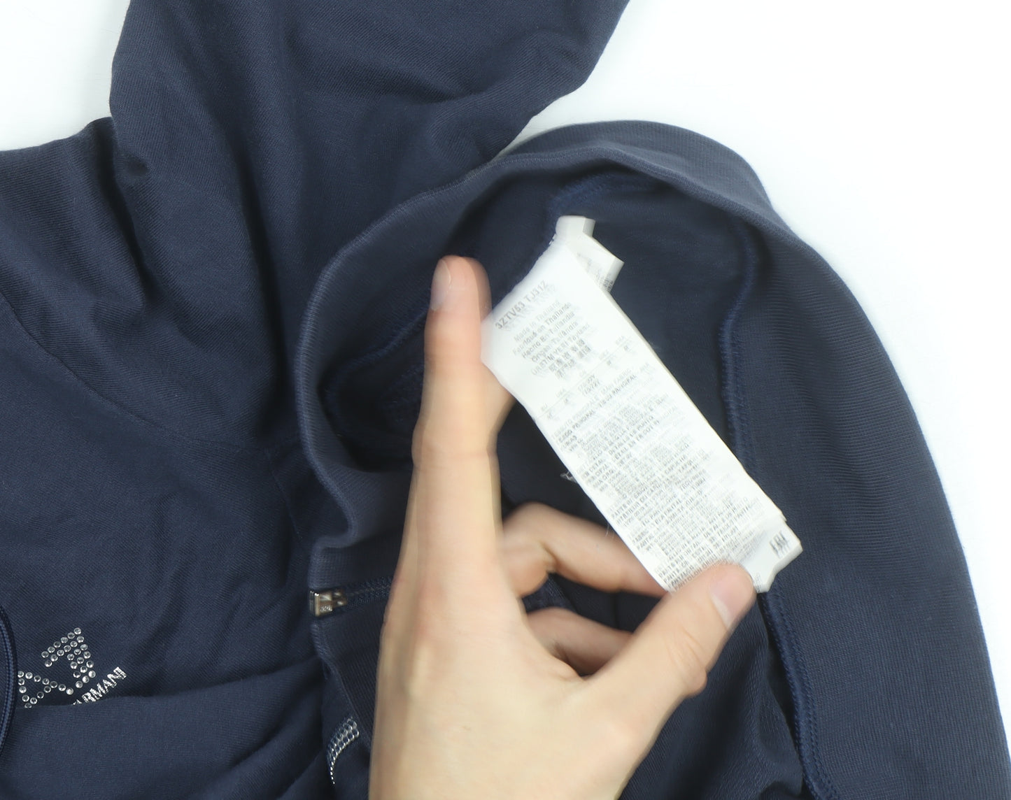 Emporio Armani EA7 Men's Blue Full Zip Hoodie Size M Rhinestone Logo