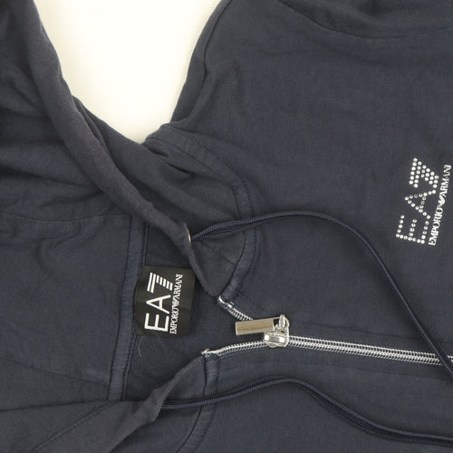 Emporio Armani EA7 Men's Blue Full Zip Hoodie Size M Rhinestone Logo