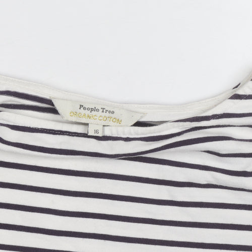 People Tree Women’s White Striped Organic Cotton Long Sleeve Top Size 16