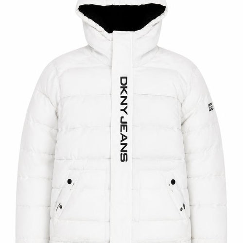 DKNY Jeans Boys White Hooded Puffer Jacket Size 10 Years Winter Coat