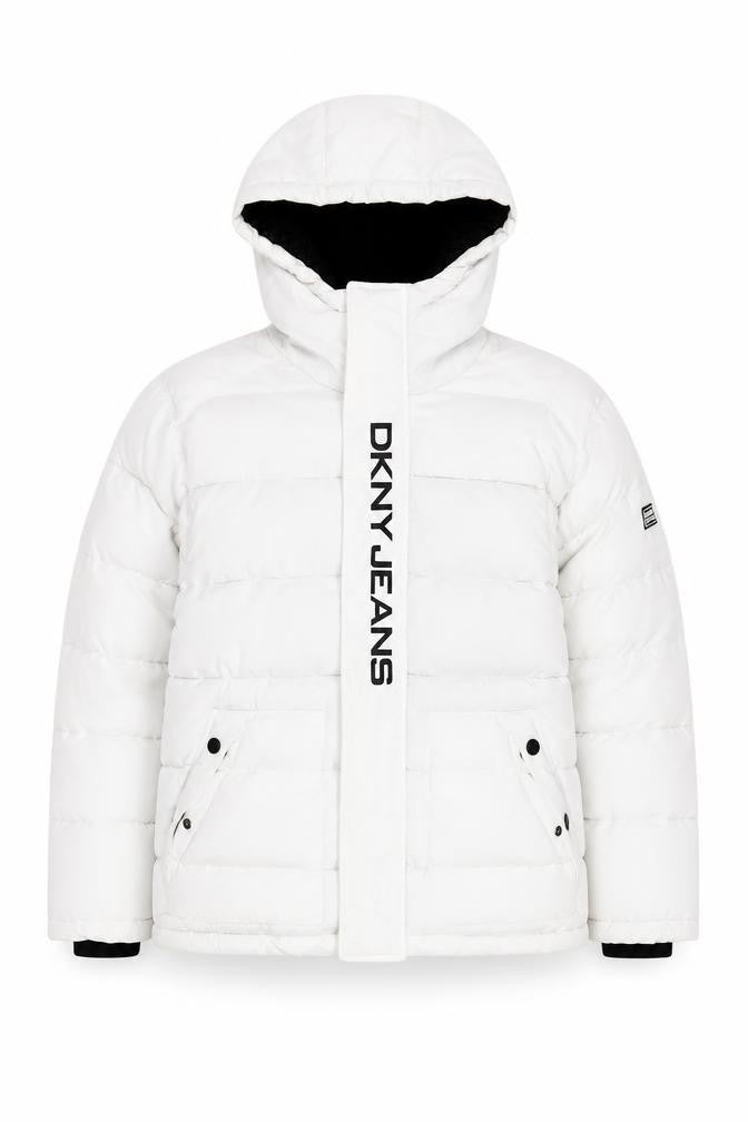 DKNY Jeans Boys White Hooded Puffer Jacket Size 10 Years Winter Coat