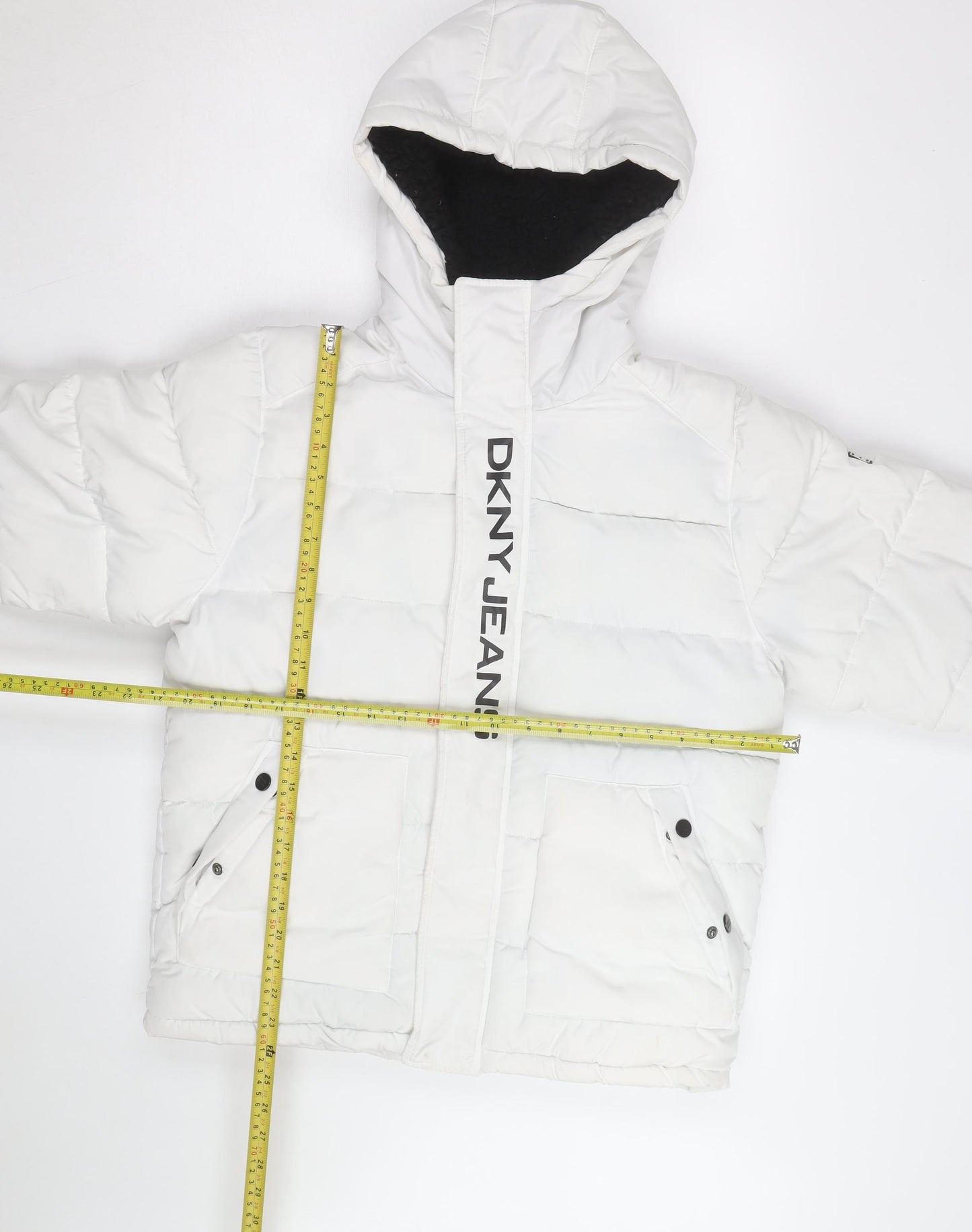 DKNY Jeans Boys White Hooded Puffer Jacket Size 10 Years Winter Coat