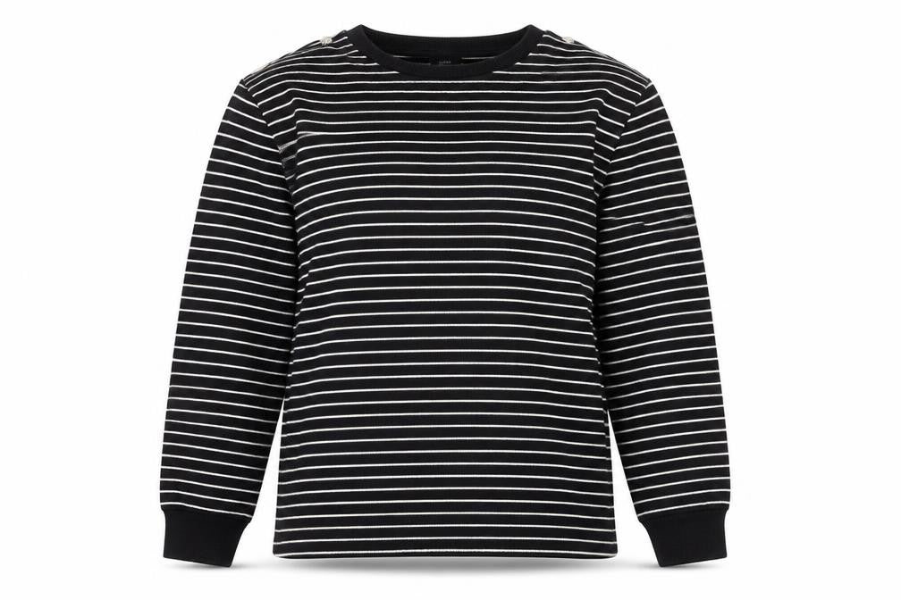 Front view of River Island Women's Black Striped Crew Neck Jumper, size M