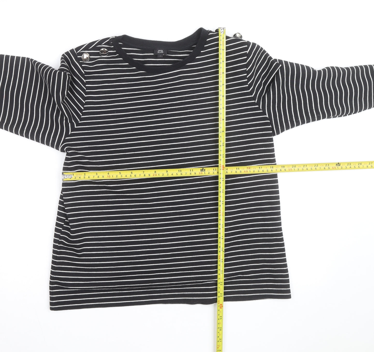 River Island Women's Black Striped Crew Neck Jumper Size M