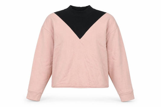 Front view of Zara Women Pink Black Colourblock Pullover Sweatshirt, size S