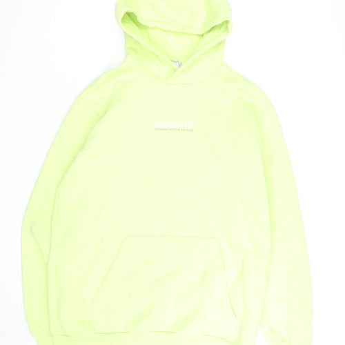 Adidas Men’s Yellow Pullover Hoodie L Fleece Logo Sweatshirt