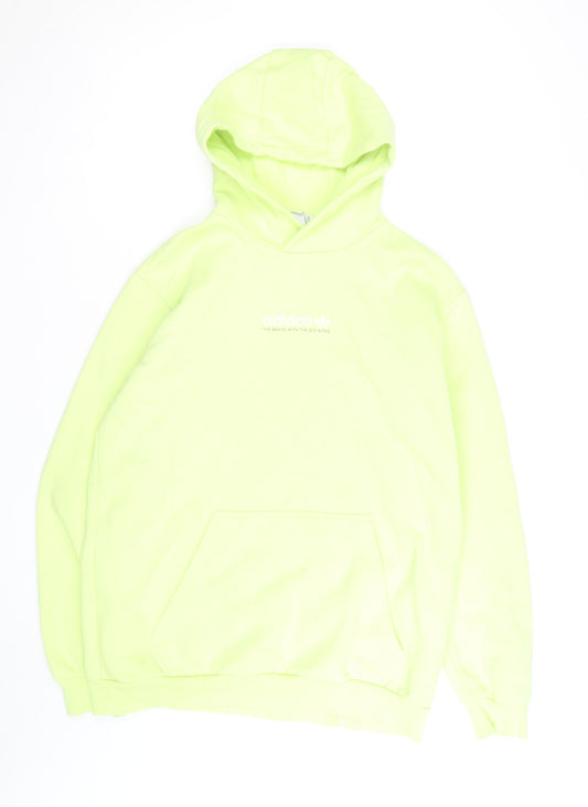 Adidas Men’s Yellow Pullover Hoodie L Fleece Logo Sweatshirt