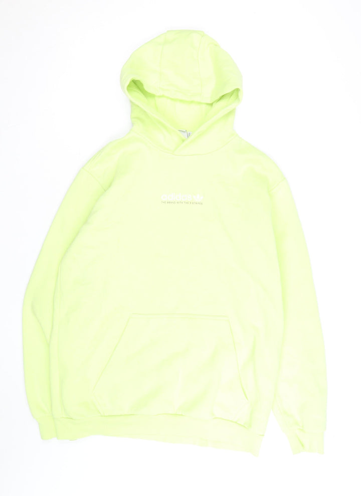 Adidas Men’s Yellow Pullover Hoodie L Fleece Logo Sweatshirt