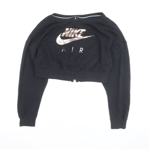 Nike Women Black XS Cropped Sweatshirt Zip Back Logo Pullover