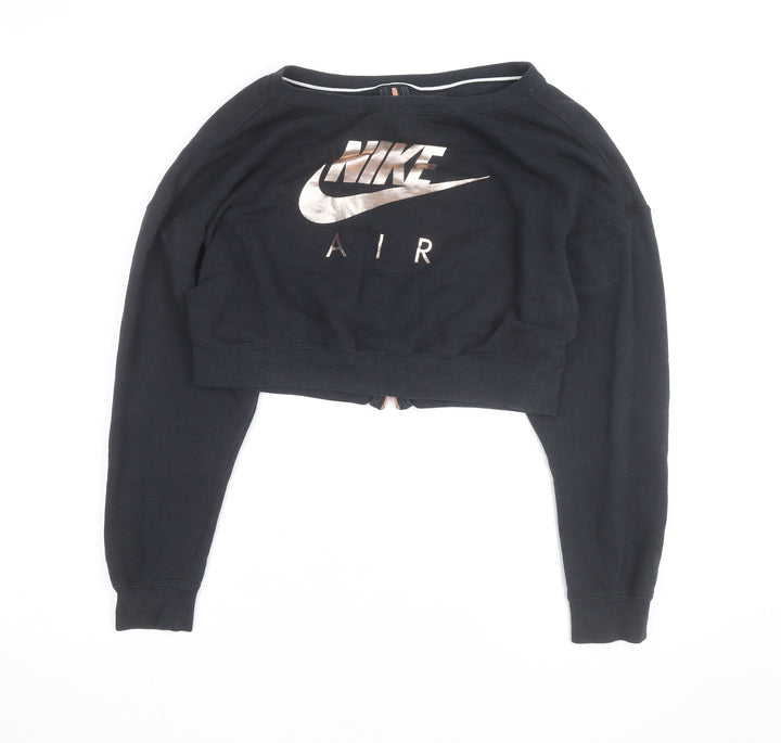 Nike Women Black XS Cropped Sweatshirt Zip Back Logo Pullover