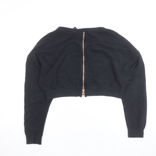 Nike Women Black XS Cropped Sweatshirt Zip Back Logo Pullover