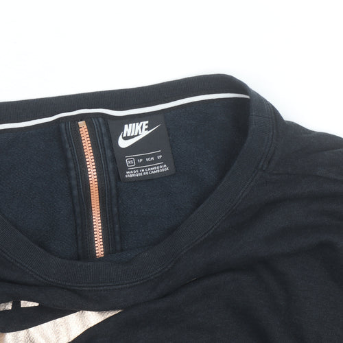Nike Women Black XS Cropped Sweatshirt Zip Back Logo Pullover