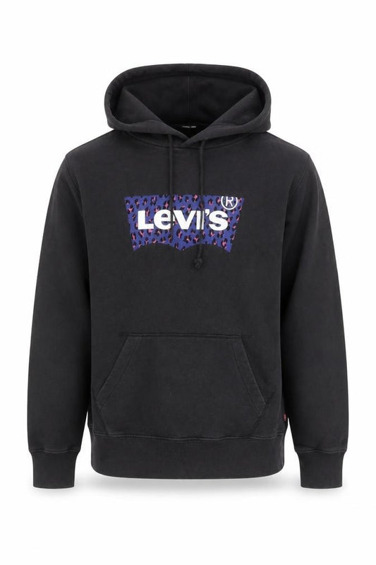 Front view of Levi's Men's Black Graphic Pullover Hoodie Medium Regular Fit