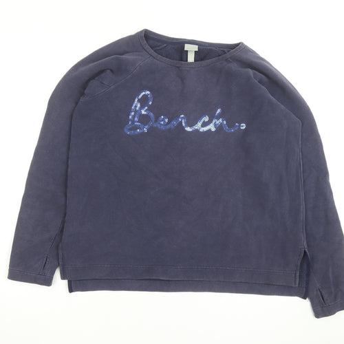 Bench Men Blue Sequin Logo Pullover Sweatshirt M