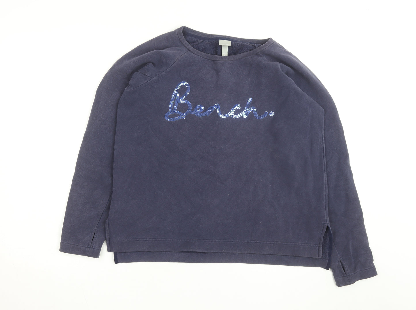 Bench Men Blue Sequin Logo Pullover Sweatshirt M