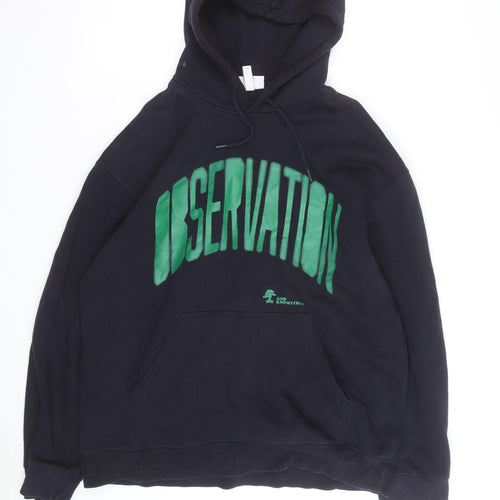 H&M Men’s Black Relaxed Fit Pullover Hoodie L Graphic Print