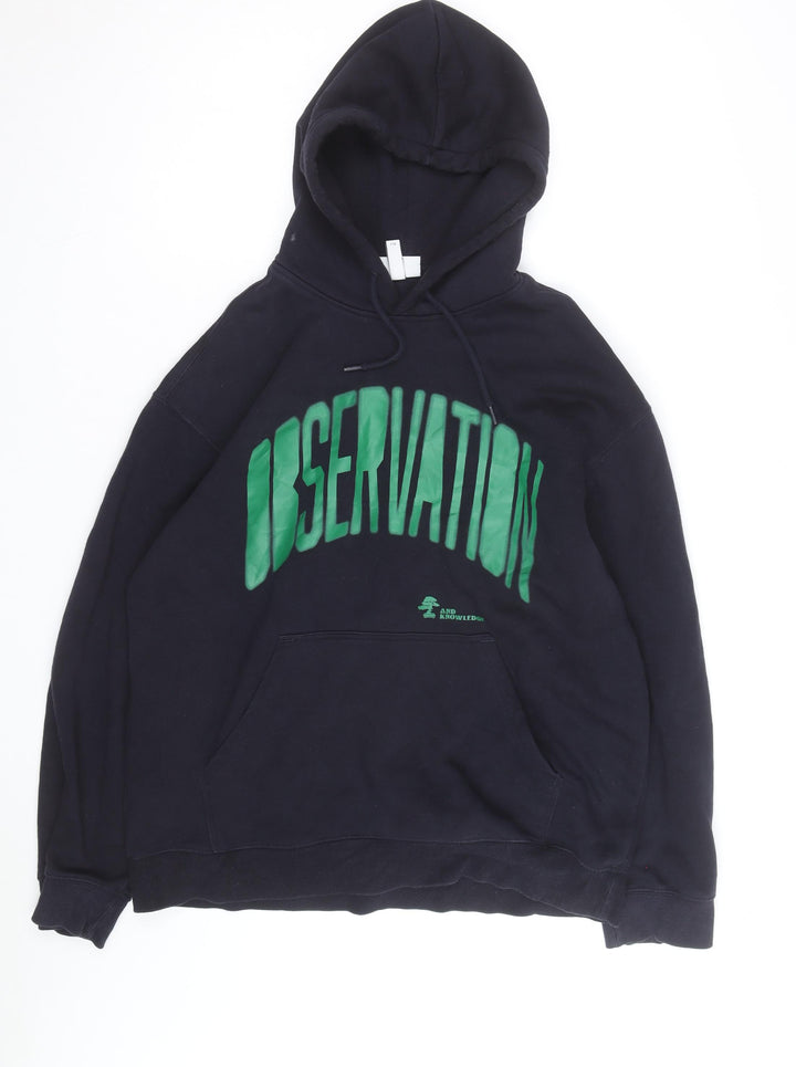 H&M Men’s Black Relaxed Fit Pullover Hoodie L Graphic Print