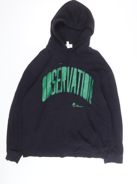H&M Men’s Black Relaxed Fit Pullover Hoodie L Graphic Print