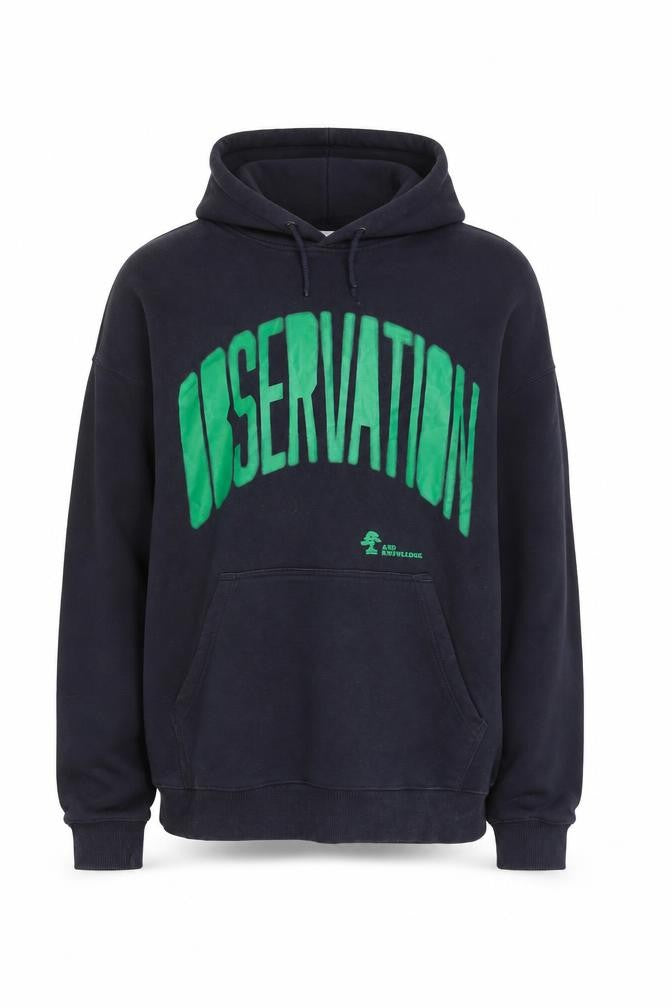Front view of H&M Men’s Black Relaxed Fit Pullover Hoodie L Graphic Print