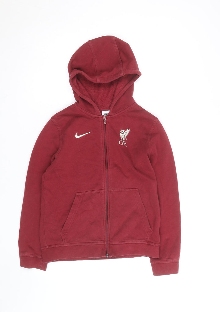 Nike Boys Red Full Zip Hoodie Liverpool FC Logo Size 10-11 Years