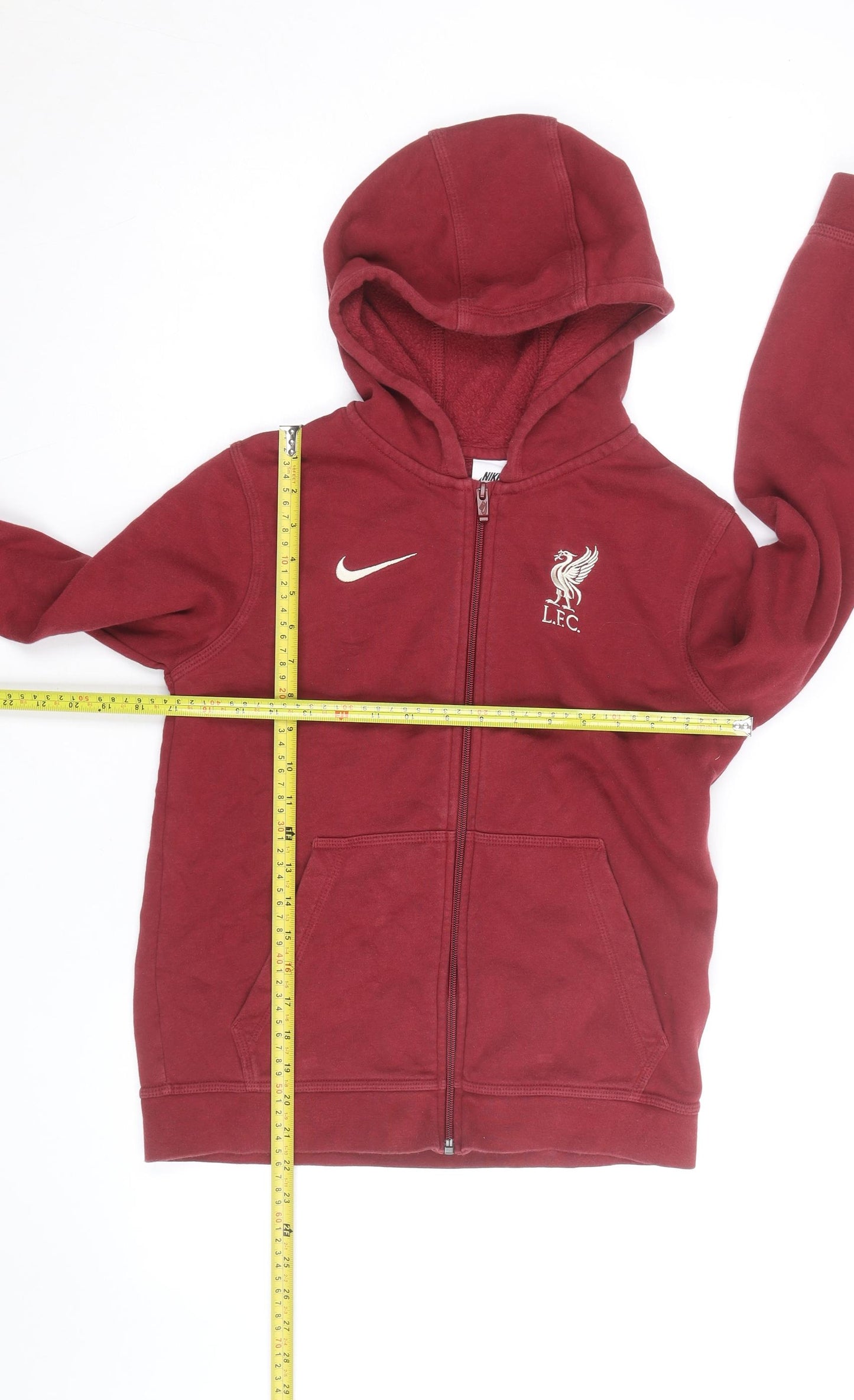 Nike Boys Red Full Zip Hoodie Liverpool FC Logo Size 10-11 Years