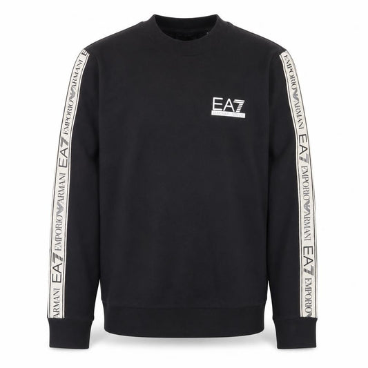 Front view of Emporio Armani EA7 Men's Black Small Crew Neck Logo Sweatshirt
