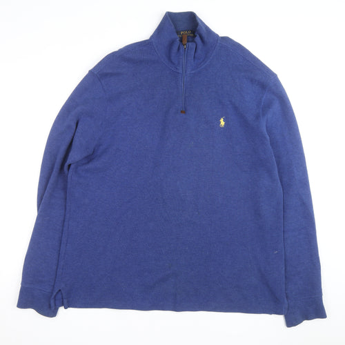 Polo Ralph Lauren Men's Blue 1/4 Zip Cotton Jumper Size L
