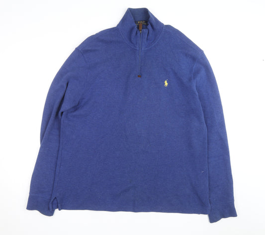 Polo Ralph Lauren Men's Blue 1/4 Zip Cotton Jumper Size L