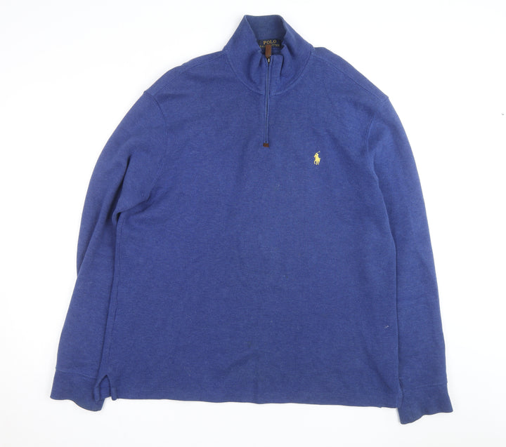 Polo Ralph Lauren Men's Blue 1/4 Zip Cotton Jumper Size L