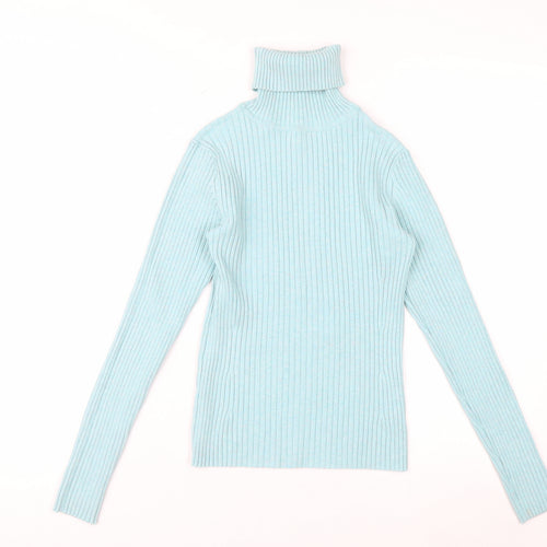GAP Women’s Blue Ribbed Roll Neck Long Sleeve Stretch Top Size S