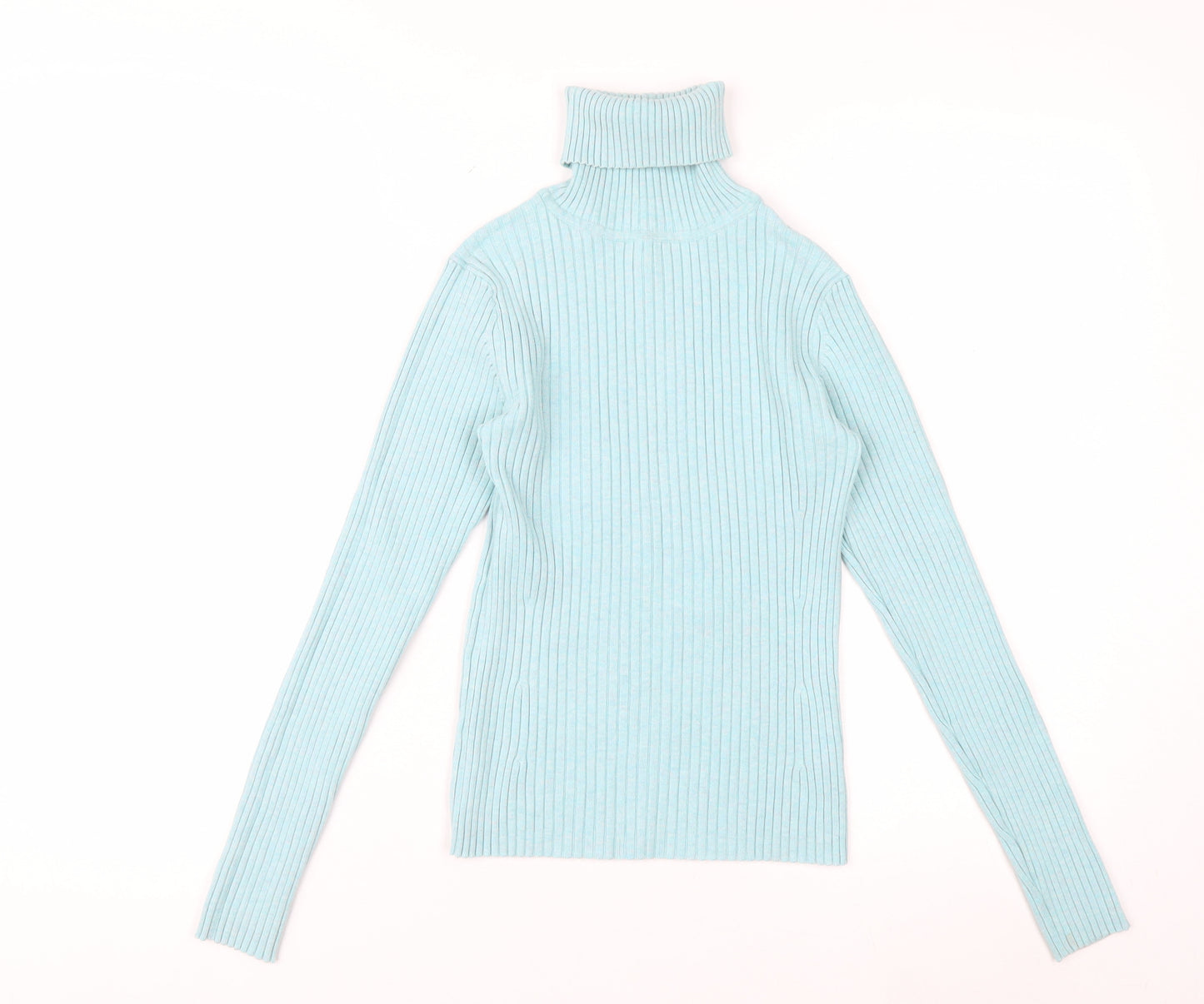 GAP Women’s Blue Ribbed Roll Neck Long Sleeve Stretch Top Size S