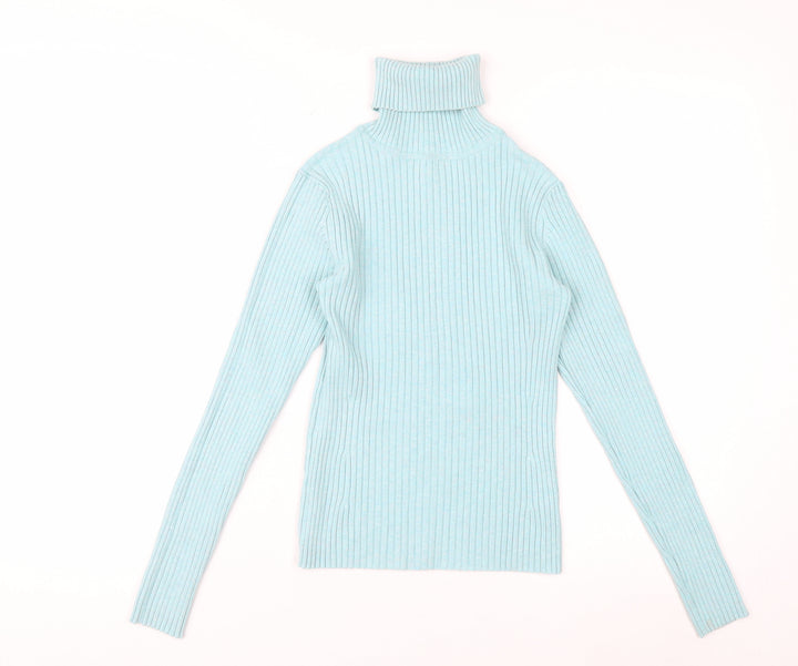 GAP Women’s Blue Ribbed Roll Neck Long Sleeve Stretch Top Size S