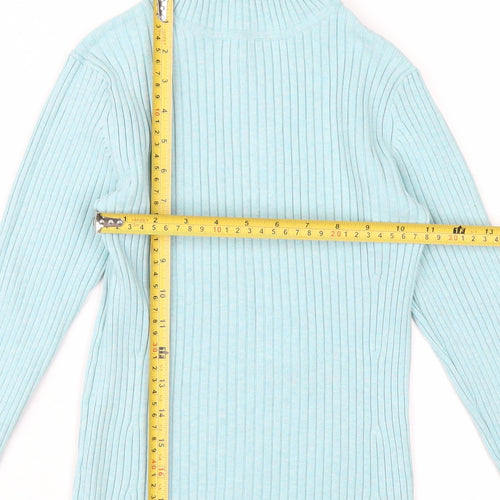 GAP Women’s Blue Ribbed Roll Neck Long Sleeve Stretch Top Size S