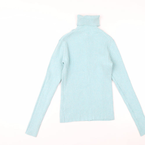 GAP Women’s Blue Ribbed Roll Neck Long Sleeve Stretch Top Size S