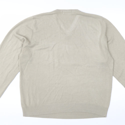 Marks and Spencer Men’s Beige V-Neck Acrylic Jumper Size L