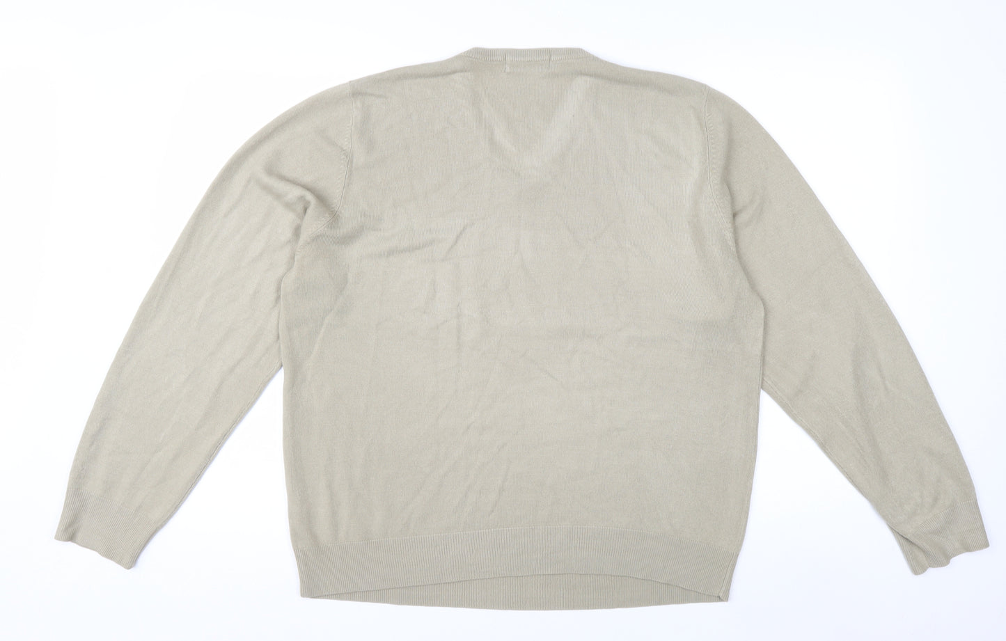 Marks and Spencer Men’s Beige V-Neck Acrylic Jumper Size L