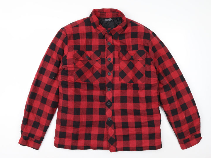 TeX Mens Red Black Check Flannel Puffer Jacket 5XL Cotton Lined