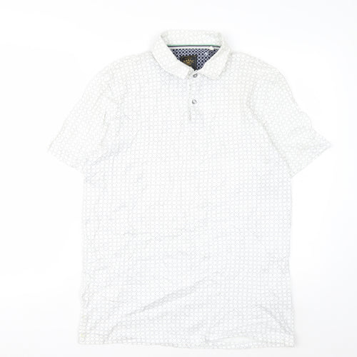 Next Men's White Geometric Cotton Polo Shirt Size M