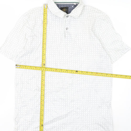 Next Men's White Geometric Cotton Polo Shirt Size M