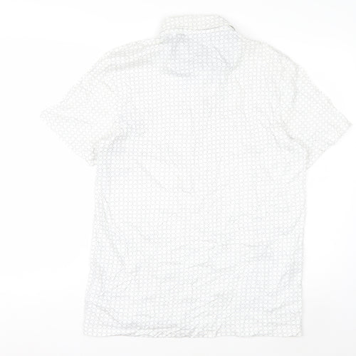 Next Men's White Geometric Cotton Polo Shirt Size M