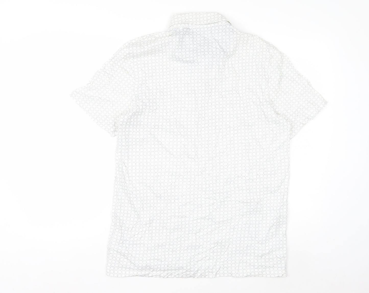 Next Men's White Geometric Cotton Polo Shirt Size M
