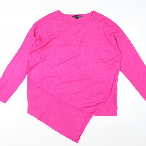 Bonmarché Women Pink Crew Neck Asymmetric Hem Knit Jumper Size 12