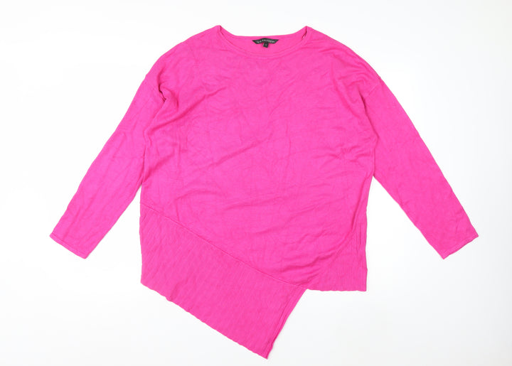 Bonmarché Women Pink Crew Neck Asymmetric Hem Knit Jumper Size 12