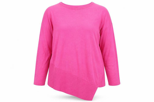 Front view of Bonmarché Women Pink Crew Neck Asymmetric Hem Knit Jumper, size 12