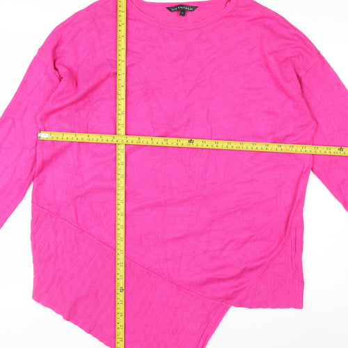 Bonmarché Women Pink Crew Neck Asymmetric Hem Knit Jumper Size 12