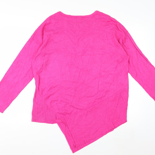 Bonmarché Women Pink Crew Neck Asymmetric Hem Knit Jumper Size 12