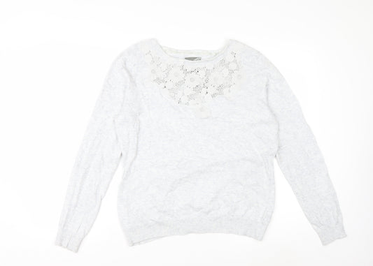 RJR John Rocha Women Grey Size 16 Crew Neck Cashmere Blend Jumper