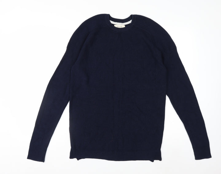 River Island Men's Blue Cotton Crew Neck Jumper Size S