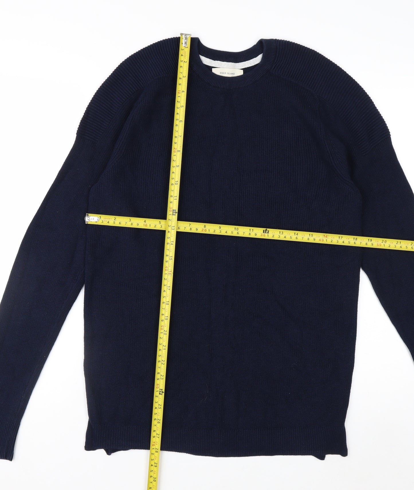 River Island Men's Blue Cotton Crew Neck Jumper Size S
